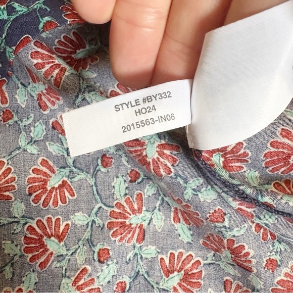 J. Crew Factory Printed Smocked-Neck Top Size XS Floral Navy Autumn High Neck - Picture 14 of 16